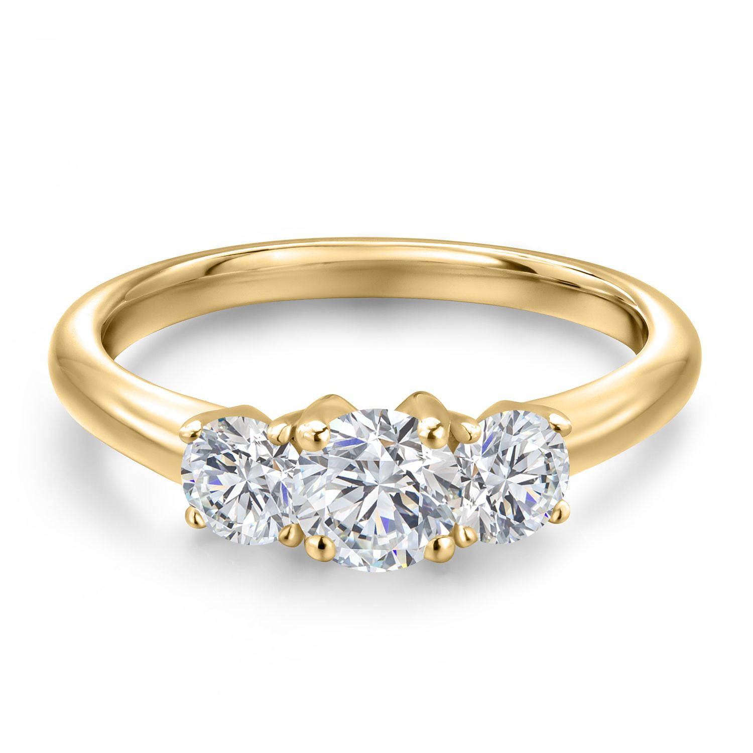 Gem Stone King 10K Yellow Gold Lab Grown Diamond 3-Stone Engagement Ring for Women | 1.04 Cttw | Round 5MM | Gemstone April Birthstone | DEF Color | VVS-VS Clarity | Size 5, 6, 7, 8, 9 | Size 7