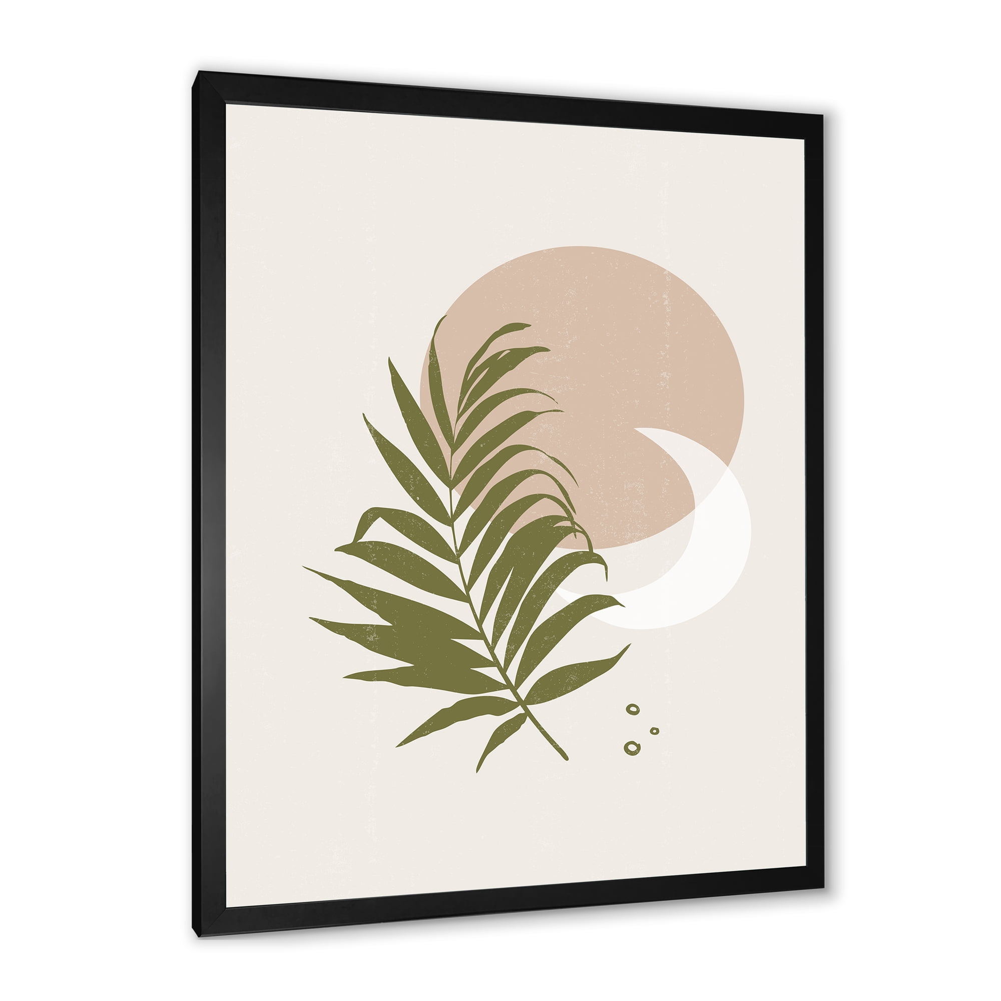 Designart 'Abstract Moon and Sun With Green Leaf II' Modern Framed Art Print