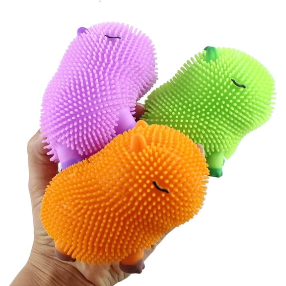 Set of 3 RANDOM Capybara Puffer Air- Filled Squeeze Stress Balls - Large Rodent - Sensory, Stress, Fidget Toy