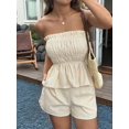 thumbnail image 4 of Women'S 2 Piece Striped Shirred Ruffle Strapless Bandeau Tops and Shorts Set Khaki XL, 4 of 8