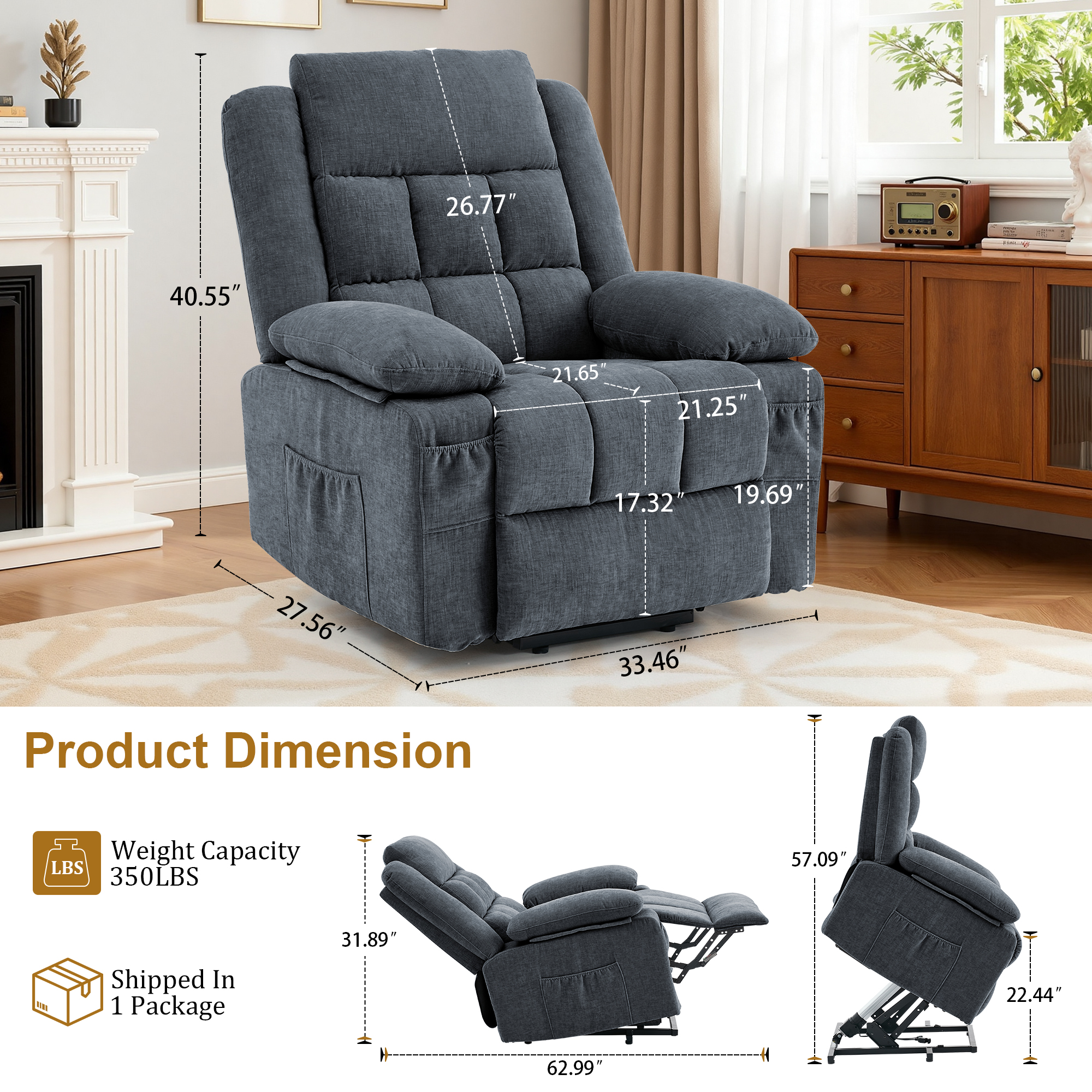 Korser Power Lift Recliner for Elderly with Heat and Massage Recliner Chair with Infinite Position Electric Lift Chair for Living Room,Dark Grey