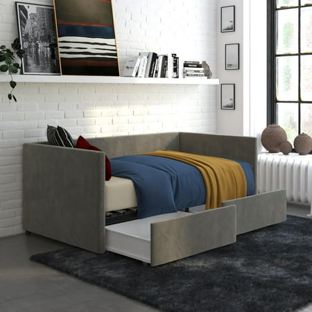 DHP Urban Daybed with Storage, Twin Size Frame, Gray Velvet