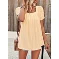 thumbnail image 5 of Women'S Hollow Pleated Short Sleeves Square Neck Casual Loose Solid Color Knit T Shirts Tops Blouses Yellow S, 5 of 9