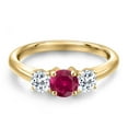 thumbnail image 3 of Gem Stone King 10K Yellow Gold Red Created Ruby and White Topaz Engagement Ring for Women | 1.26 Cttw | Round 5MM | Gemstone July Birthstone | Size 7, 3 of 6