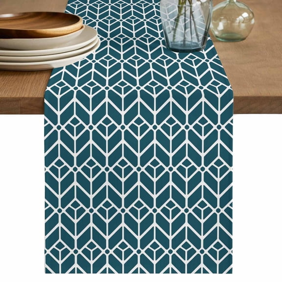 Table Runner 72 Inches Long for Kitchen Dining, Geometric Dresser Scarf Farmhouse, Dining Table Decorations for Wedding/Parties, Modern Abstract Lines Texture Teal 13 x 72 In