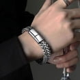 thumbnail image 2 of Pulsera punk simple y dominante de hip-hop para hombres de acero de titanio de doble capa gruesa de hip-hop, 2 of 5
