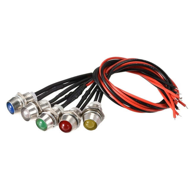 Unique Bargains AC/DC 12V 8mm Panel Mount LED Indicator Light Red Yellow Blue Green White 5Pcs