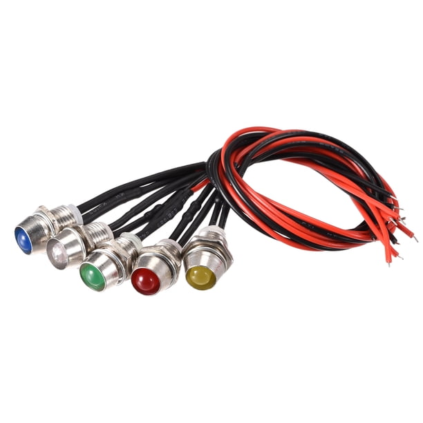 Uxcell AC/DC 24V 8mm Panel Mount LED Indicator Light Red Yellow Blue Green White 5Pcs