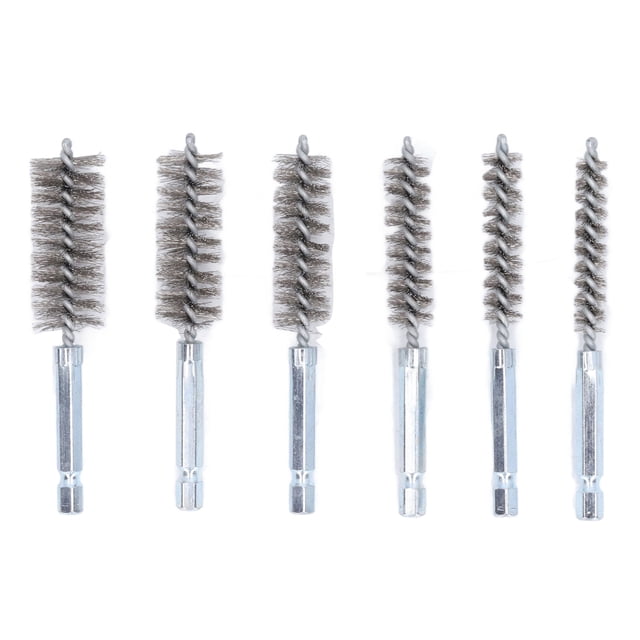 Cepillo de limpieza de alambre trenzado a prueba de óxido de 4 pulgadas con vástago hexagonal de 1/4 pulgadas para controlador de impacto de taladro eléctrico, 6 uds.