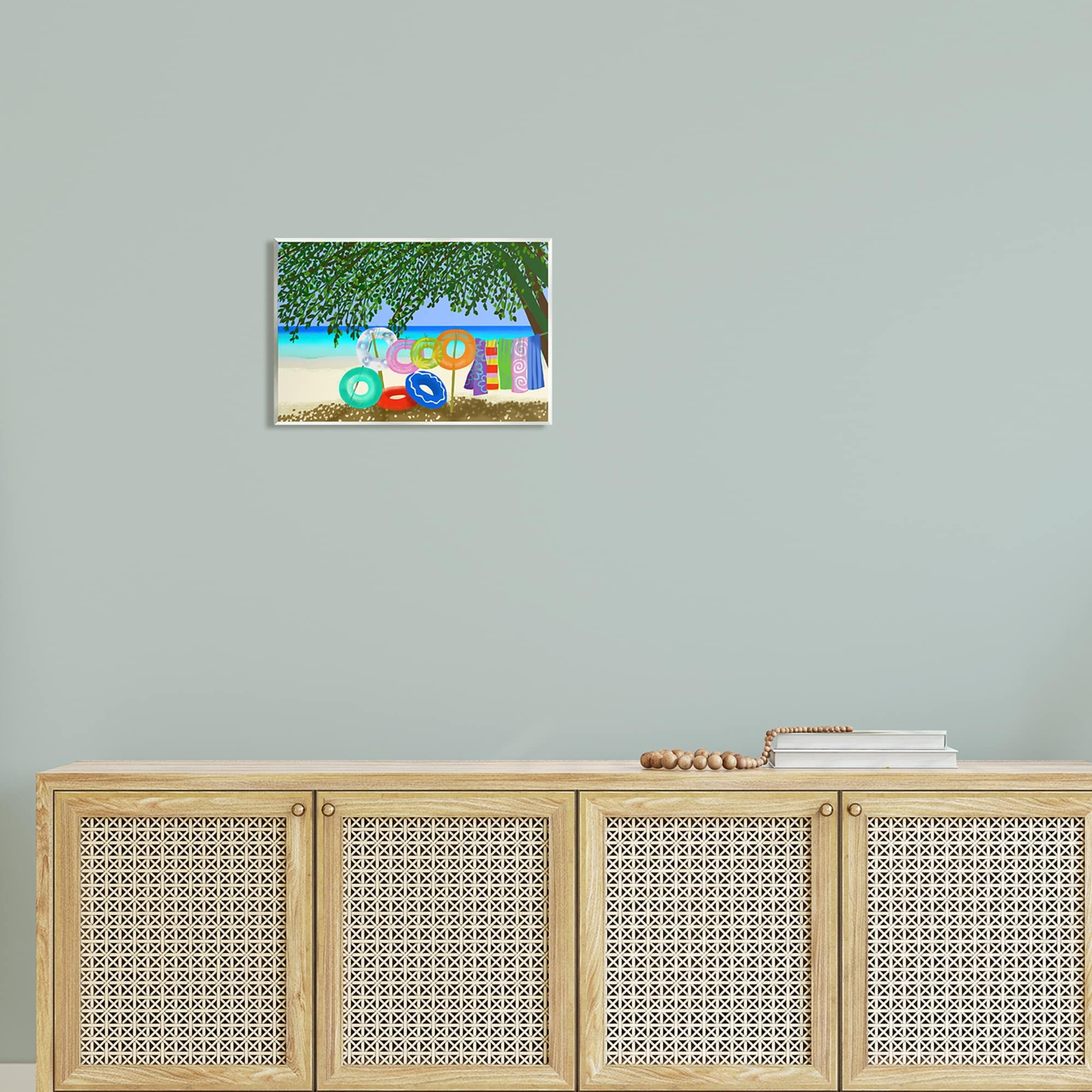 Stupell Industries Bold Beach Floats Overhanging Tree Coastal Shoreline Graphic Art Unframed Art Print Wall Art, Design by unknown