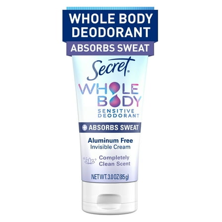 Secret Whole Body Aluminum-Free Dry Feel Cream and Absorbs Sweat, Deodorant Stick for Women, Completely Clean Scent, 3.0oz