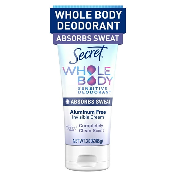Secret Whole Body Aluminum-Free Dry Feel Cream and Absorbs Sweat, Deodorant Stick for Women, Completely Clean Scent, 3.0oz