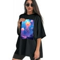 thumbnail image 3 of Plus Size Shirt for Women Oversized Black Tops for Women Short Sleeves Shirt for Women Tulip Flowers T Shirt Crewneck Shirt for Women M, 3 of 5