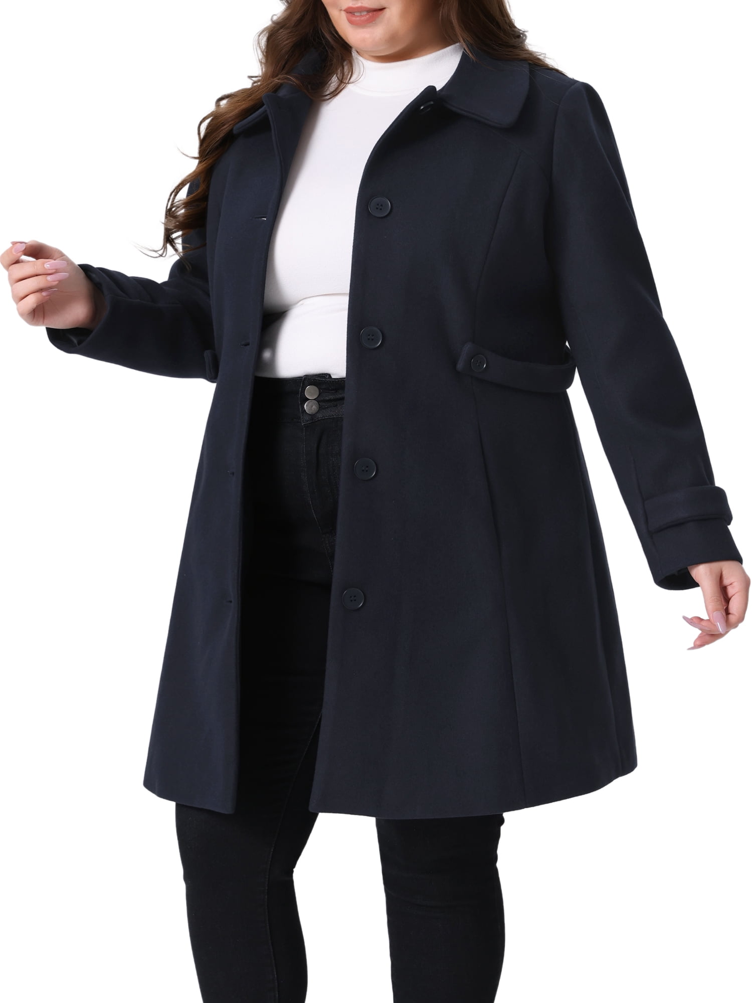 DARING DIVA Women's Plus Size Peter Pan Collar Long Sleeves Winter Coats 4X Dark Blue