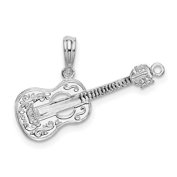 Finest Gold Sterling Silver Polished Guitar Pendant