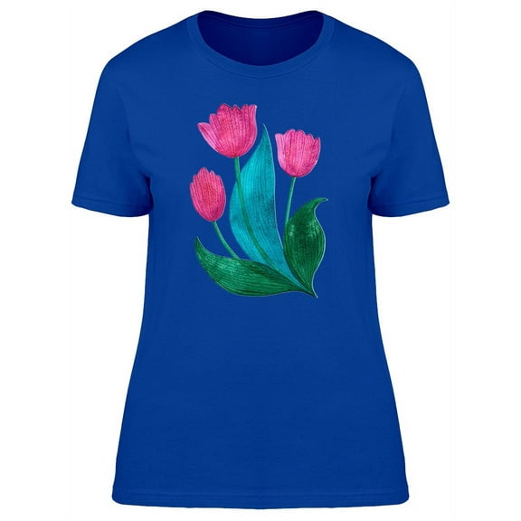 Cute Pink Watercolor Tulips T-Shirt Women -Image by Shutterstock, Female Small