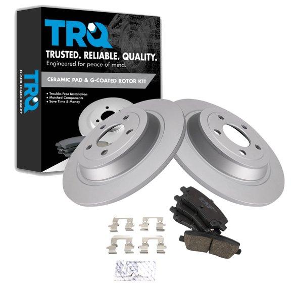 TRQ Rear Brake Pad & Rotor Kit Brake Pads Brake Rotor Ceramic Premium G-Coated Fits Select 2015-2022 Ford Mustang