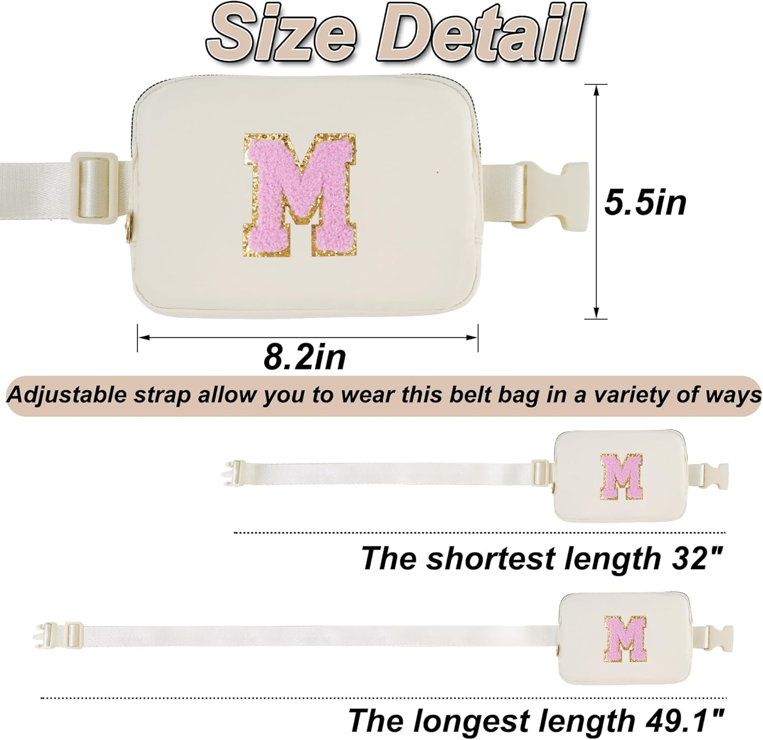 Belt Bag Fanny Pack Crossbody Bags with Initials Letter Patch Cute Stuff Birthday Gifts for Teenager Girls Trendy Stuff for Teens