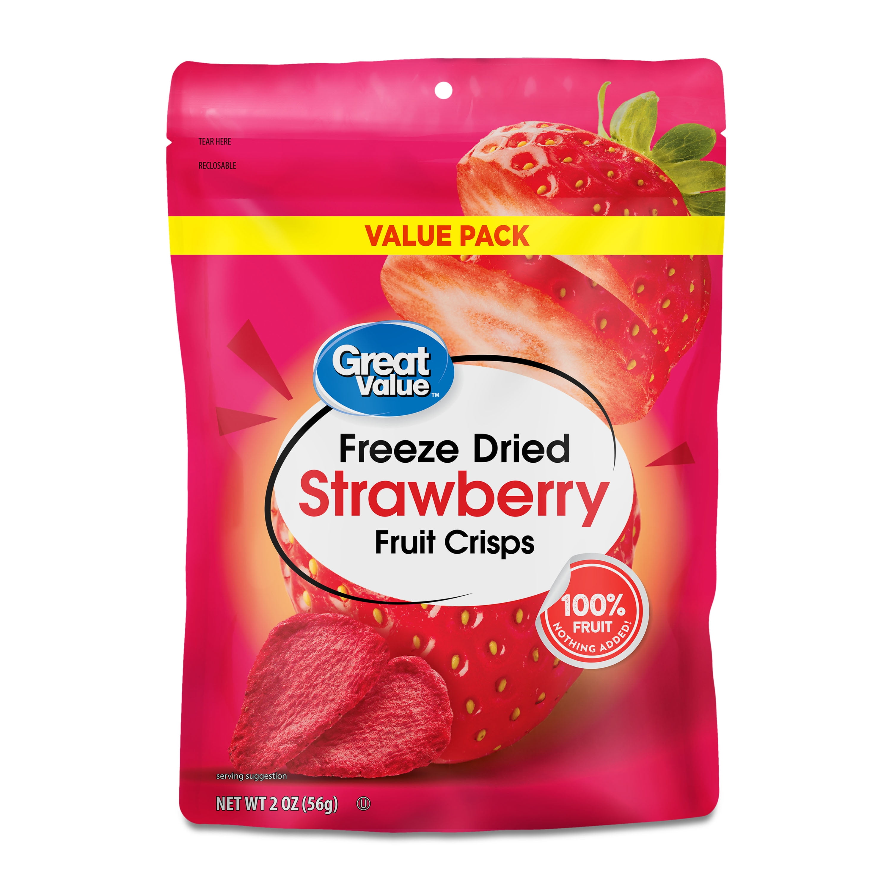 (6 pack) Great Value Freeze Dried Strawberry Fruit Crisps, 2 oz