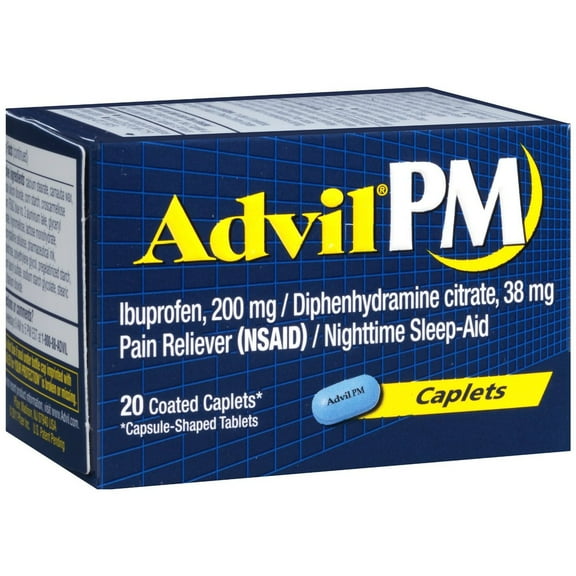 72 PACKS : Advil PM Pain Reliever/Nighttime Sleep Aid, Ibuprofen and Diphenhydramine