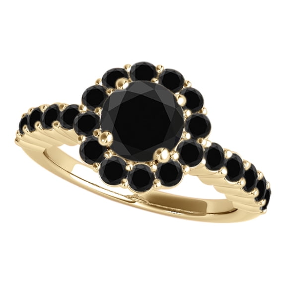 Mauli Jewels 1.75 Carat Black Diamond Floral Engagement Ring for Women, 10K Solid Yellow Gold, Antique Style, Conflict-Free Jewelry