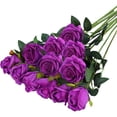 thumbnail image 1 of Xiao Hua 12 ramos de flores artificiales de seda, rosas realistas con tallos largos para decoración del hogar, boda o fiesta (morado), 1 of 4