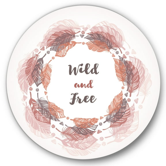 Designart 'Wild and Free Feather Wreath In Boho Style' Bohemian & Eclectic Circle Metal Wall Art 36x36 - Disc of 36