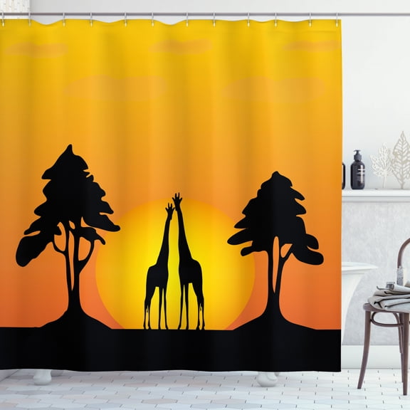 Ambesonne Silhouette Shower Curtain, Gradient Desert, 69"Wx84"L, Yellow Orange