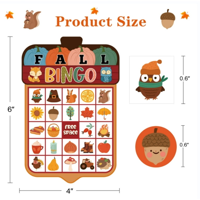WhatSign Fall Bingo Game Cards for Kids & Adults, 26 Player Thanksgiving Party Games - Walmart.com for Free Printable Fall Bingo Cards