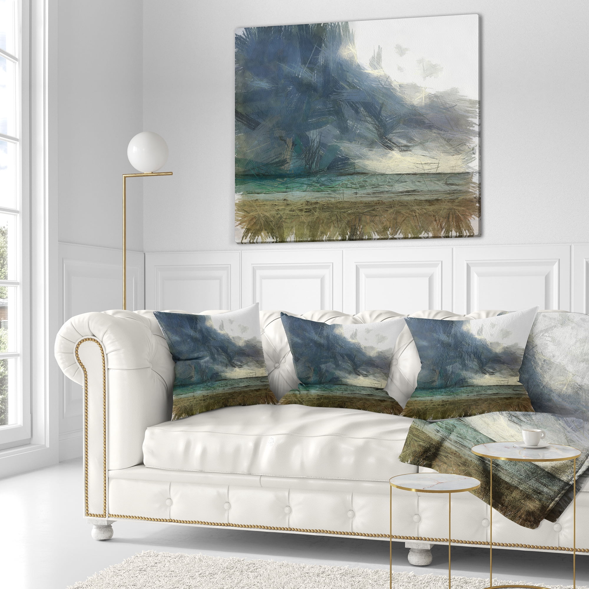 Designart Sea before Storm Watercolor - Landscape Printed Throw Pillow - 16x16