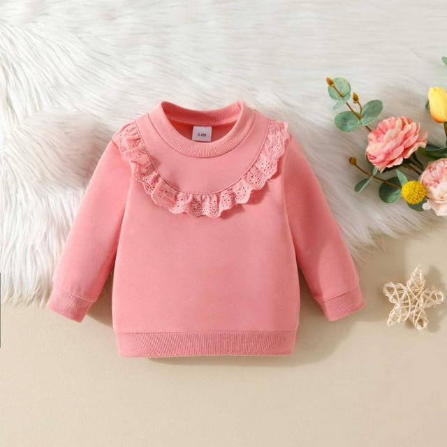 AherBiu Chandails en Molleton pour Filles Nouveau-Né Manches Longues Col Rond Chandail Automne Hiver Coton Décontracté Chandails en Molleton Couleur Unie