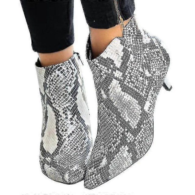 ZHAOCHENG Botines con cremallera para mujer, tacón bajo, punta puntiaguda, estampado de serpiente TA36