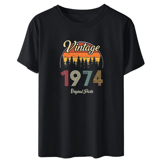 Fesfesfes Womens Short Sleeve Tops 1974 Vintage Shirt For Women 50th Birthday Gifts 1974 Birthday Gifts Idea Retro Short Sleevel T Shirts Party Tops Funny Tees Womens Fashion Tops 3XL(US:14)