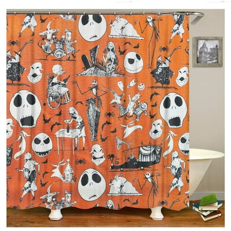 Shower Curtain Set Halloween The Nightmare Before Christmas Home Halloween Decor Curtain with Grommets and Hooks Water Repellent Curtain for Bathroom