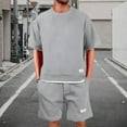 thumbnail image 2 of Tiweut Men's Short Sets Summer Loose Fit Short Sleeve Crew Neck Tees and Shorts Two Piece Sports Set Suit for Man Grey,4XL, 2 of 4