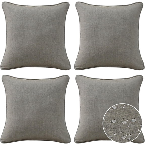Decorative Outdoor Water Repellent Throw Pillows with Inserts Set of 4 16" x 16" in Cast Shale
