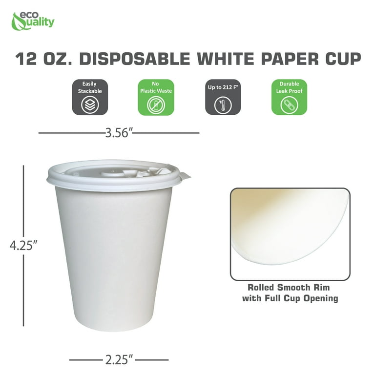 Eco-Friendly Paper Cups with Lids, Straws & Stands - 12oz Cups