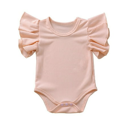 

OVTICZA Baby Toddler Girls Boy Ruffle Short Sleeve Bodysuits Pink 100
