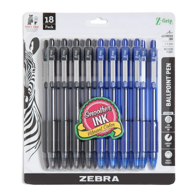 Bolígrafo Zebra Z-Grip retráctil de 1,0 mm, paquete de 18
