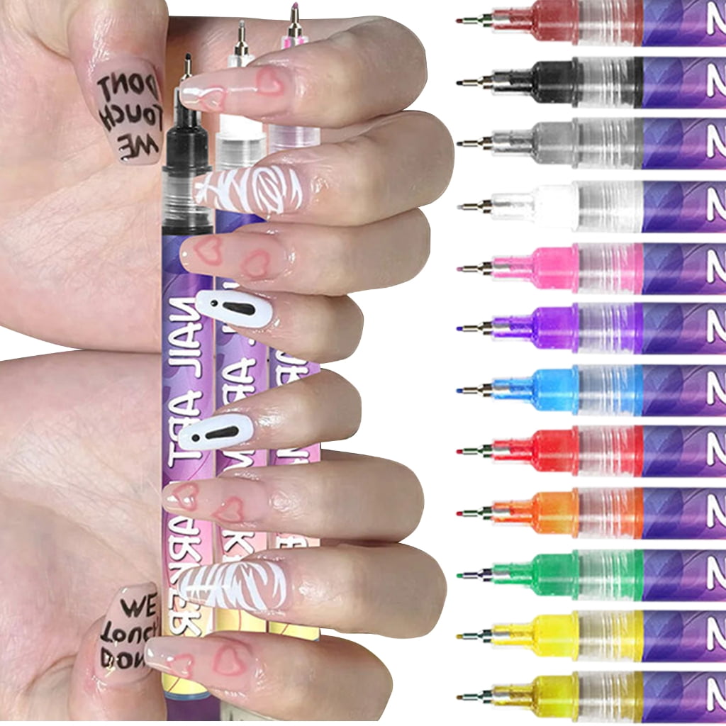 12 Colors Nail Art Pens Nail Polishing Pens Set Waterproof Nail Varnish Pens Quick