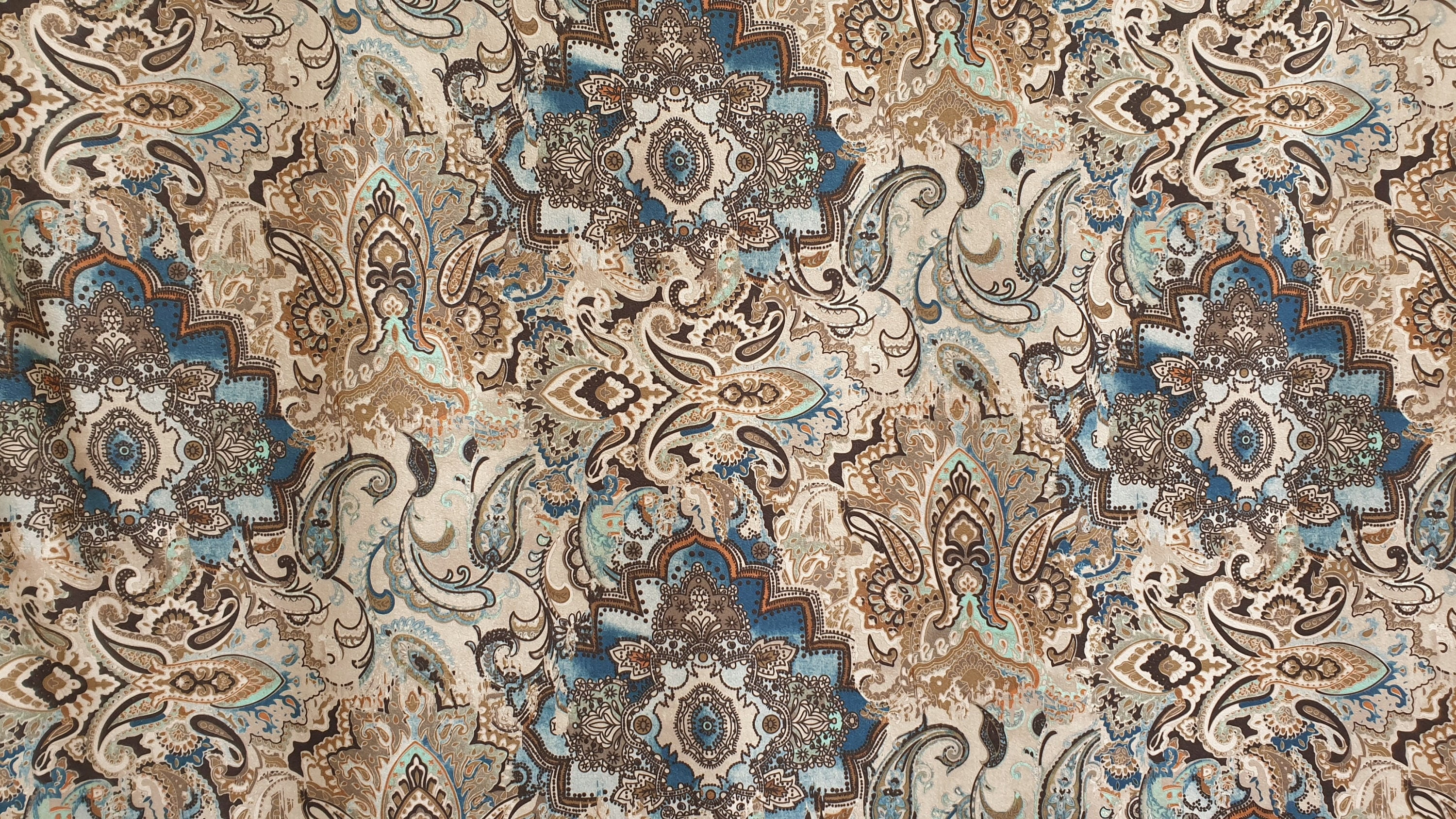 Fabric Mart Direct Beige Printed Velvet Fabric By The Yard, 54 inches or 137 cm width, 4 Continuous Yards Beige Velvet Fabric, Arabian Love Damask, Upholstery Drapery Curtain Wholesale Fabric
