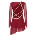 thumbnail image 4 of HULIJA Figure Skating Dress for Women Sheer Mesh Asymmetrical Skirt Leotard Lyrical Dance Dress Burgundy S, 4 of 7