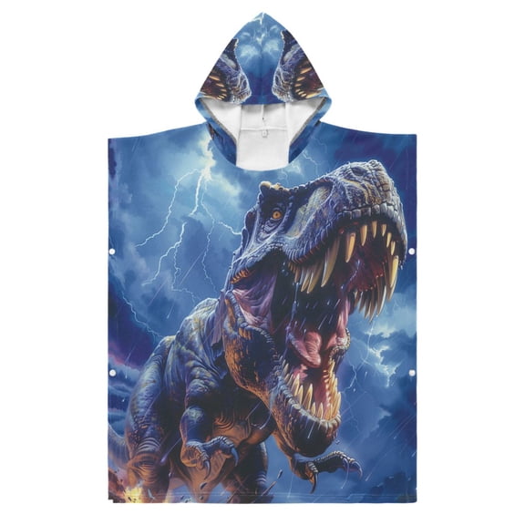 Kid Hooded Beach Towel Bath Poncho Towels Soft Absorbent Quick Dry for Boy Girl Fierce Dinosaurs in Thunderstorm S