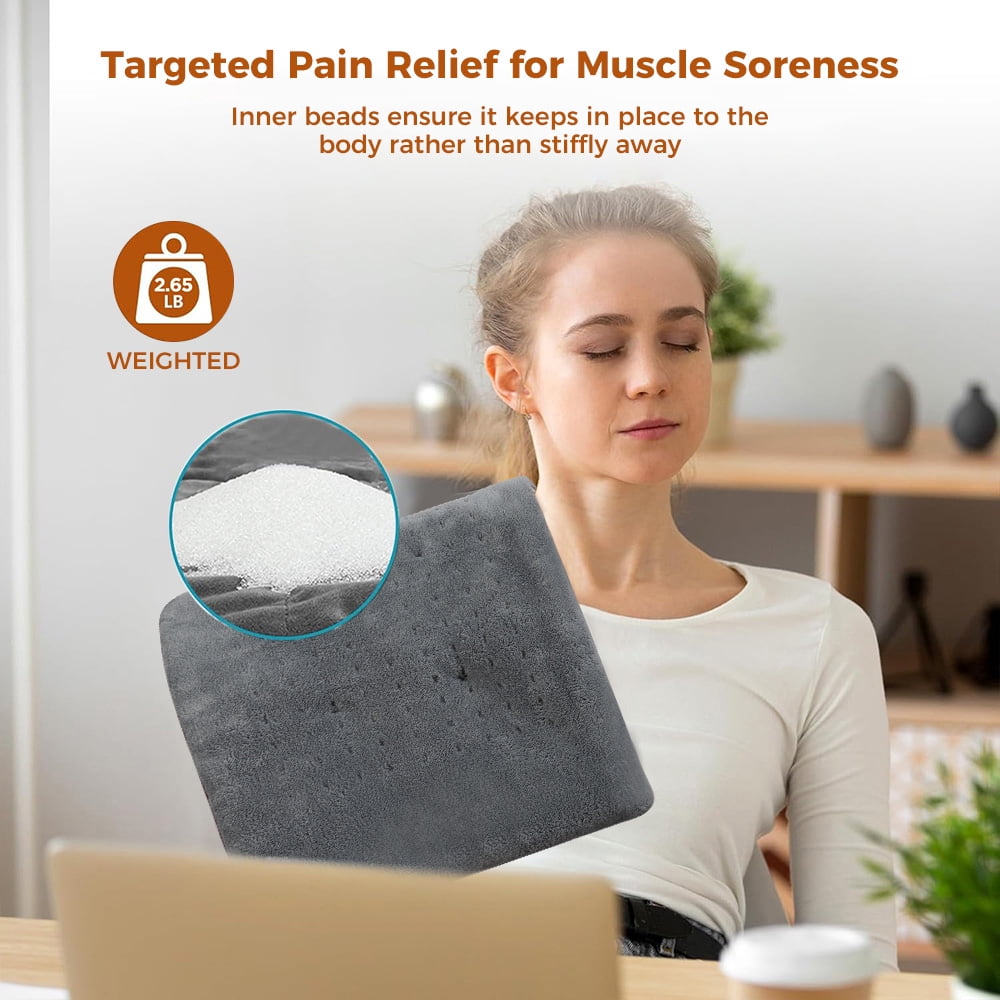Cowin 12''x24'' Weighted Heating Pad for Back Shoulders, Fast-Heating, Soft Machine Wash Fabric with 3 Heat Settings, Auto Shut Off, Gray