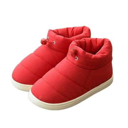 

Female Lady Ankle Botas Slip On Casual Anti Skid Bottom Women Boots Women Winter Down Shoes Flat Snow Boots Keep Warm RED 40-41(FIT 39-40)
