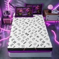 thumbnail image 4 of Erosebridal Neon Game Controller Zipper Twin Comforter Sets with Fitted Sheet and 2 Pillowcases for Boys Men, Purple Black City Graffiti Zipper Bedding Set, Gamepad Reversible, 4-Piece, 4 of 7