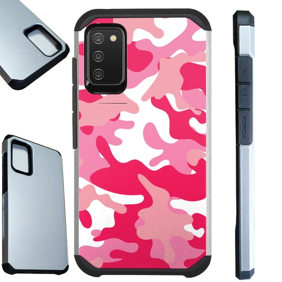 Compatible with Samsung Galaxy A02s Hybrid Fusion Guard Phone Case Cover (Pink White Camouflage)