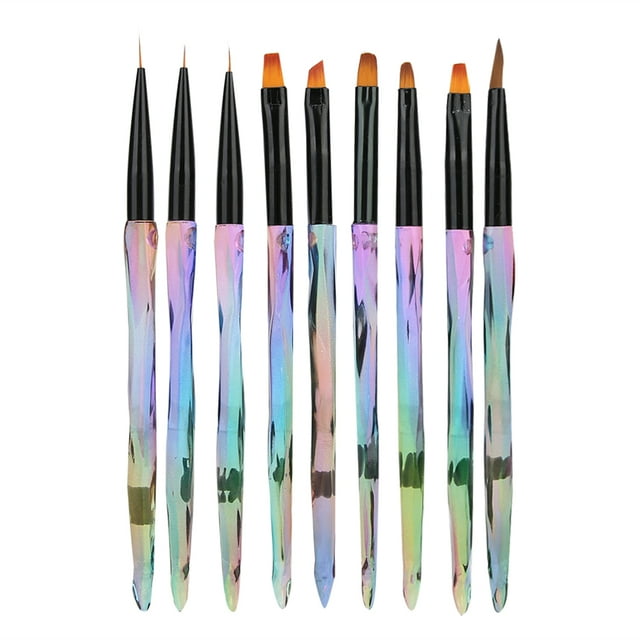 9 Uds. Pincel portátil para decoración de uñas con mango degradado, bolígrafo de dibujo para pintura de uñas con patrón de flores DIY, 9 Uds.