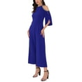 thumbnail image 4 of INSPIRE CHIC WOMLAYOUT Women's Halter Jumpsuits Sequin Cold Shoulder Split Sleeve Party Cocktail Wide Leg Jumpsuits S Dark Blue, 4 of 5