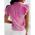 thumbnail image 4 of Women's Striped Notched V Neck Ruffle Cap Sleeve Blouse Tops(Rose Red M), 4 of 4